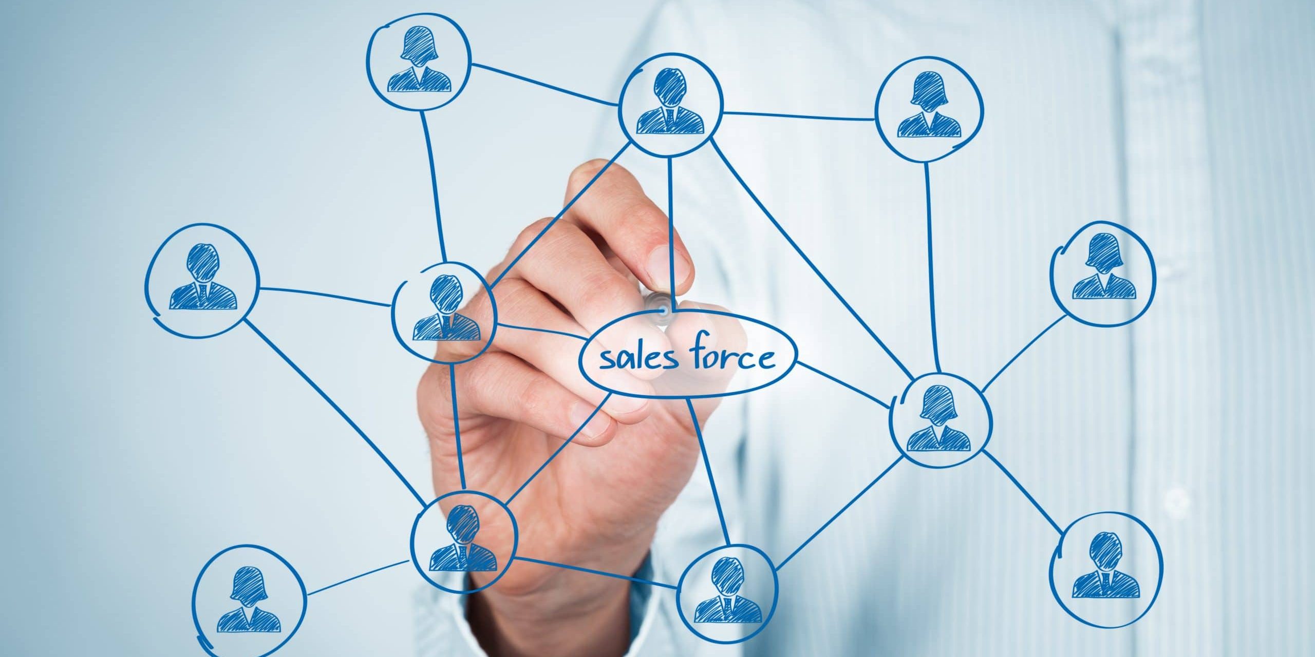 Businessman draw sales force team scheme